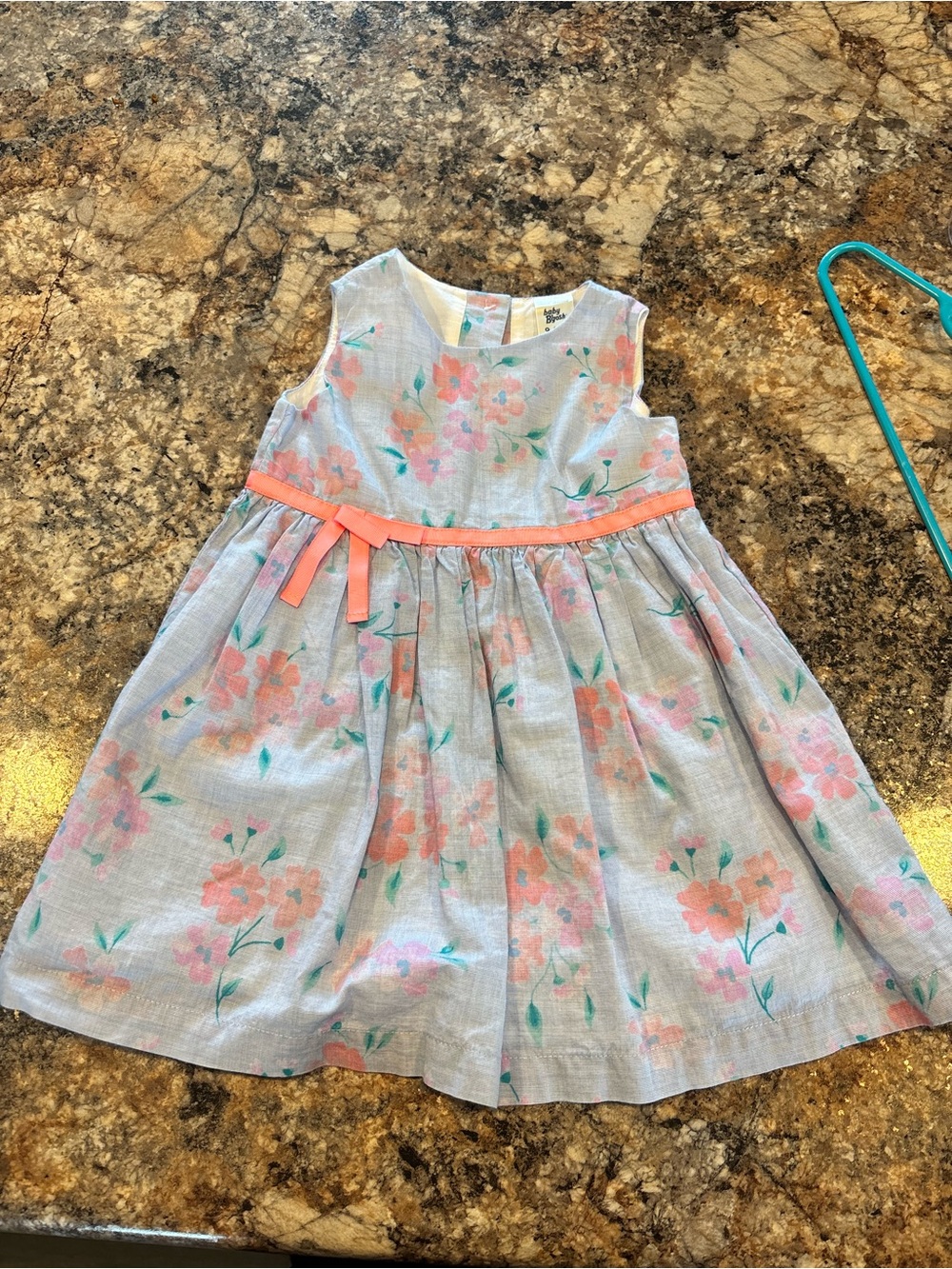 Girls' Floral Party Dress with Coral Ribbon Accent